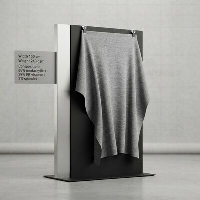 Tejido mezclado con modacrílico FR con 68% de modacrílico + 29% de viscosa FR + 3% de spandex para resistencia a la llama < 2 segundos y 240 g de peso