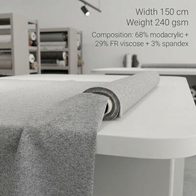 Tejido mezclado con modacrílico FR con 68% de modacrílico + 29% de viscosa FR + 3% de spandex para resistencia a la llama < 2 segundos y 240 g de peso